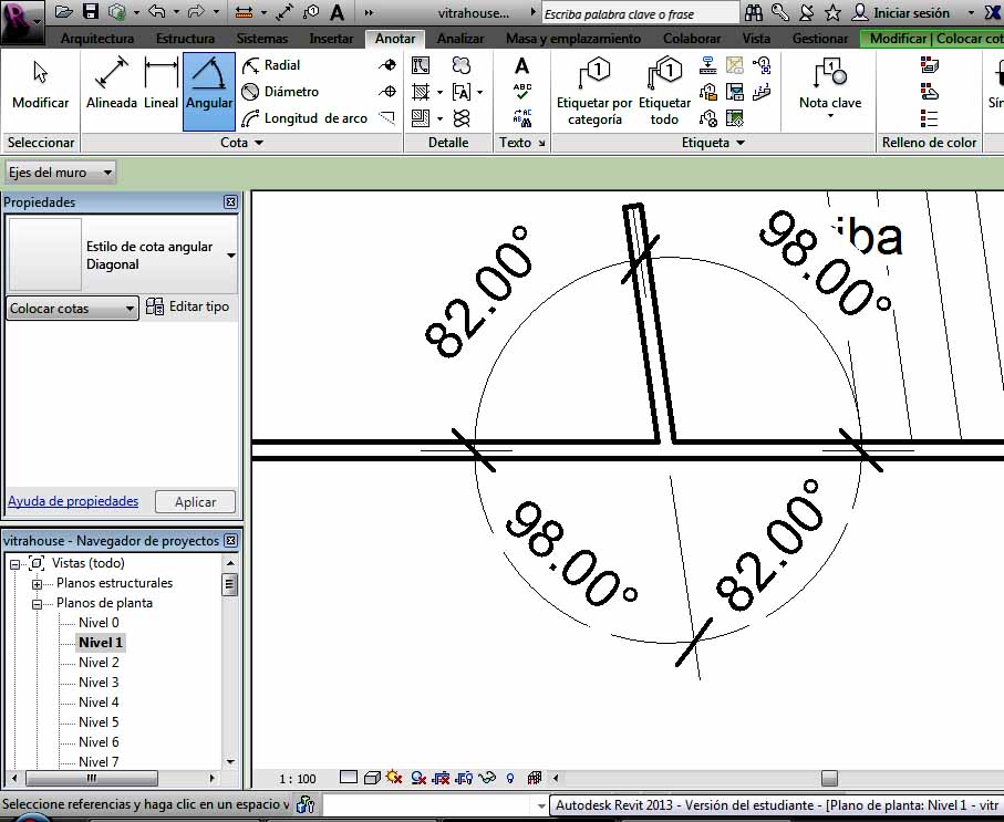 cuatro posibilidades de acotación angular, cuando se encuentran en un punto cuatro muros