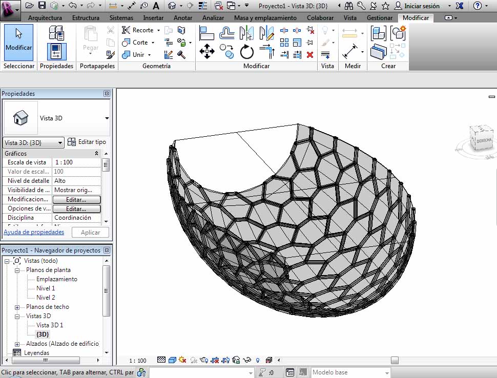 Masa superficie curvada con patrón hexagonal