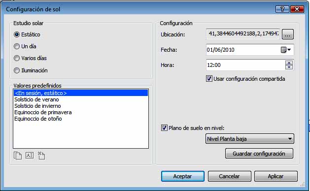 Configuración del sol
