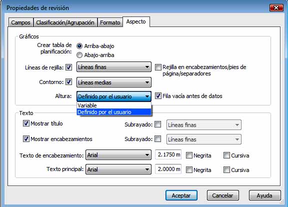 Opción Altura : Definida por usuario