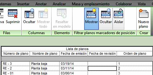 Nuevo orden de Lista de planos establecida con la numeración introducida en columna Orden de planos