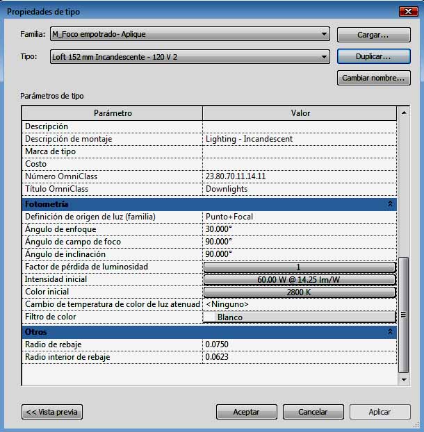 Cuadro de diálogo Propiedades de tipo del foco