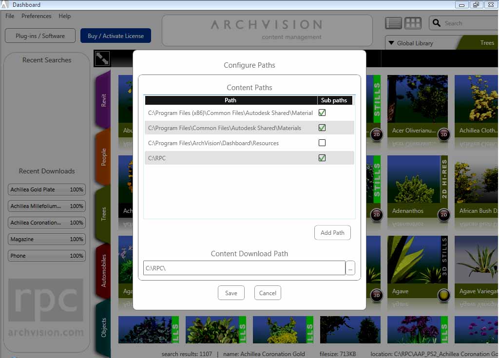 ArchVision indicación de la ruta donde se encuentran los RCPs adicionales