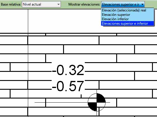 Cota de elevación que muestra el nivel superior e inferior de un elemento con grosor