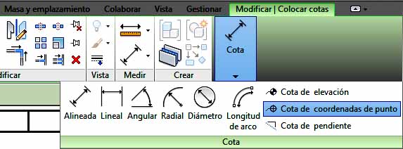 selección del tipo de cota desde barra de herramientas superior