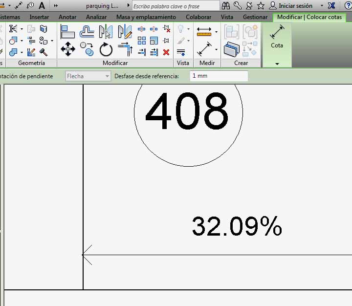 Cota de pendiente de una rampa de aparcamiento