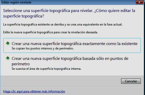 Cuadro de diálogo inicial de Región nivelada