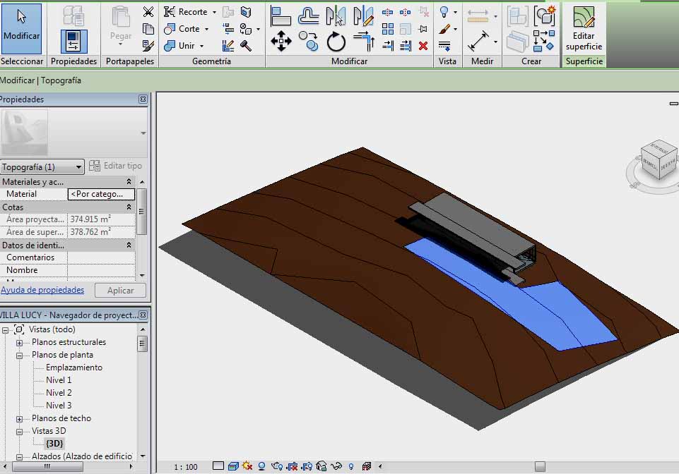 Superficie topográfica dividida en dos