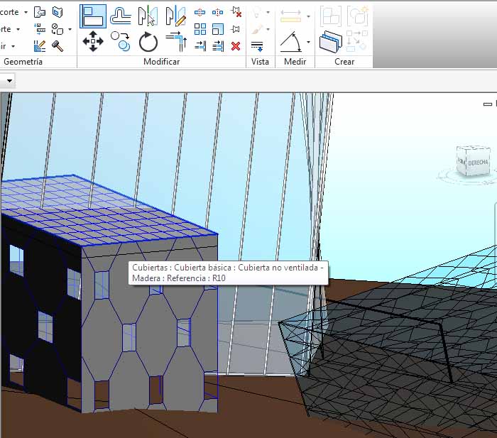se selecciona el plano de cubierta del volumen bajo, que tiene fachada con patrón de rombo