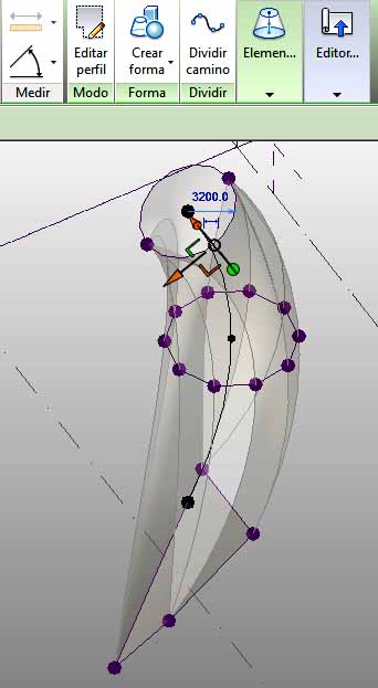 forma vista en rayos X, donde se pueden ver los distintos perfiles utilizados y el arco-camino