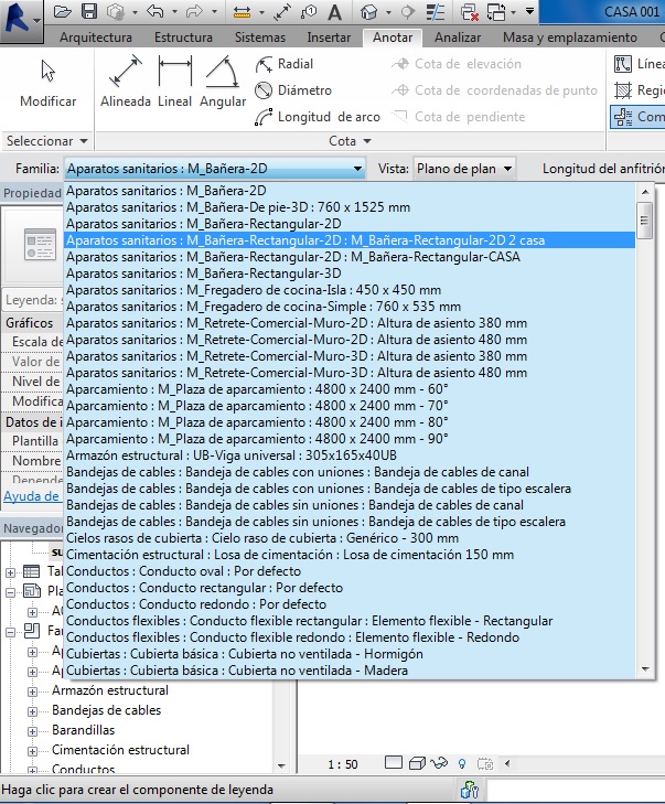 Opción Familia con listado de opciones desplegado