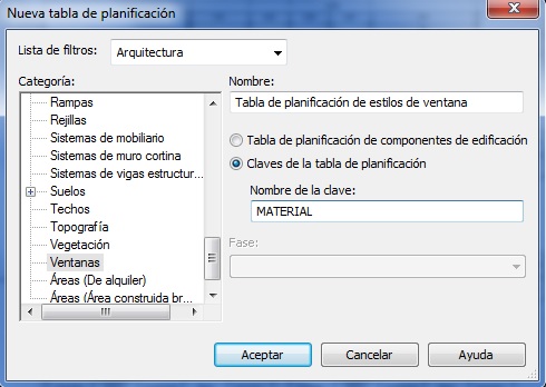 Cuadro de diálogo Tabla de planificación