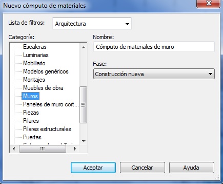 Cuadro de diálogo Nuevo cómputo de materiales