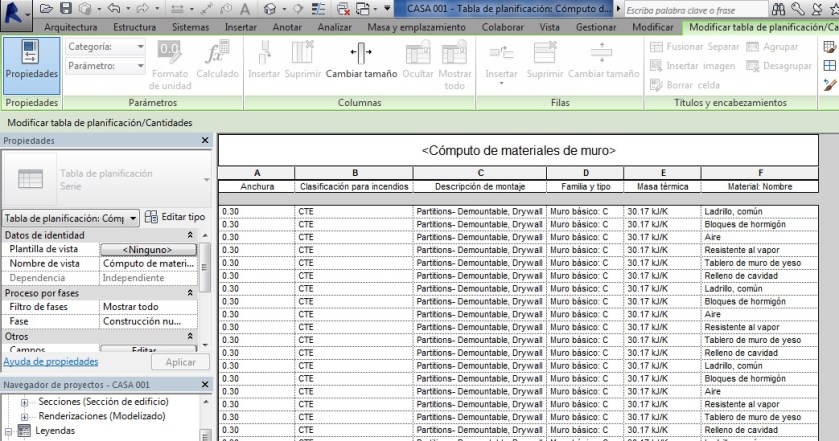 Tabla de planificación de cómputo de materiales