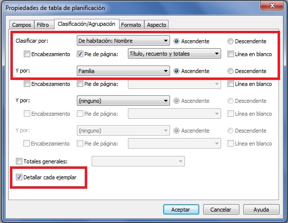 Activar la opción Detallar cada ejemplar