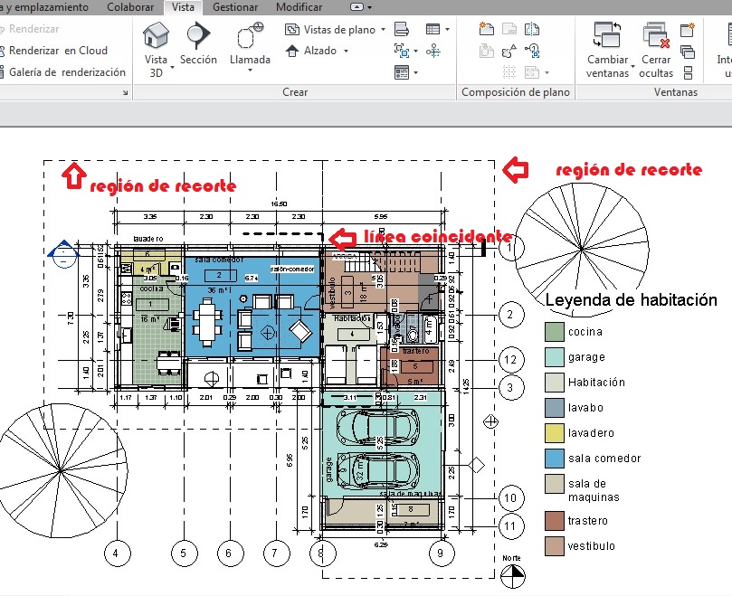 Vista de planta dividida en dos vistas dependientes