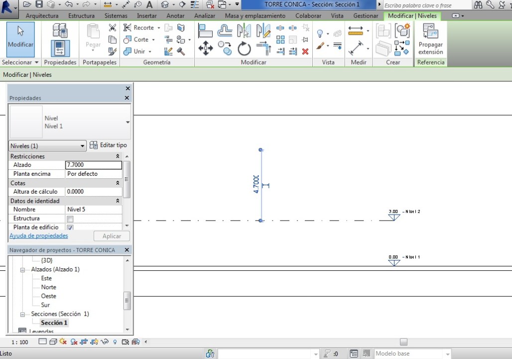 Vista sección vertical donde no se ve el nivel