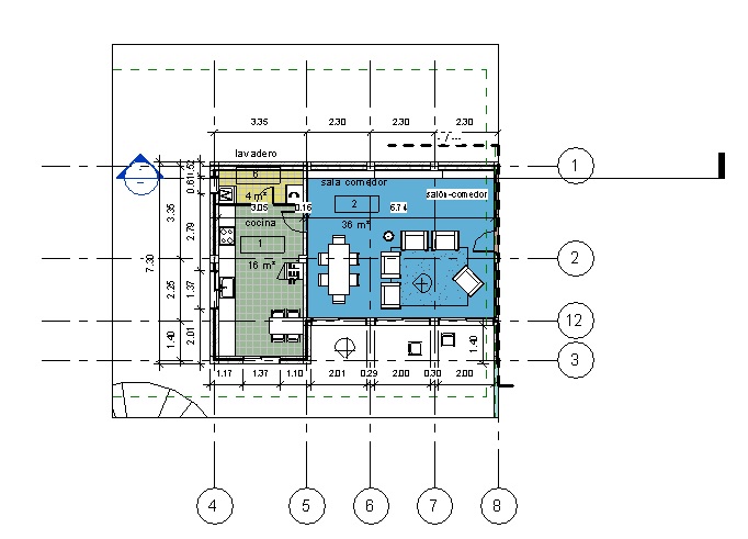 Vista dependiente de un ala de la vivienda con una caja de referencia y sus Rejillas asociadas