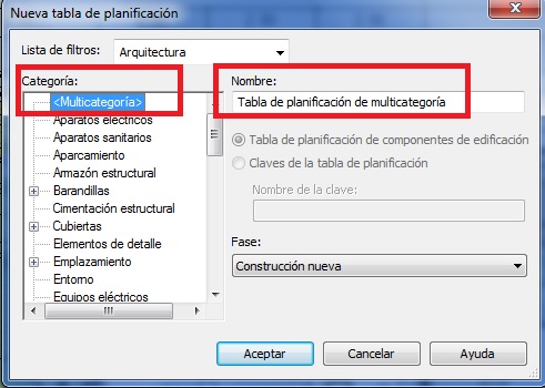 Cuadro de diálogo Nueva tabla de planificación