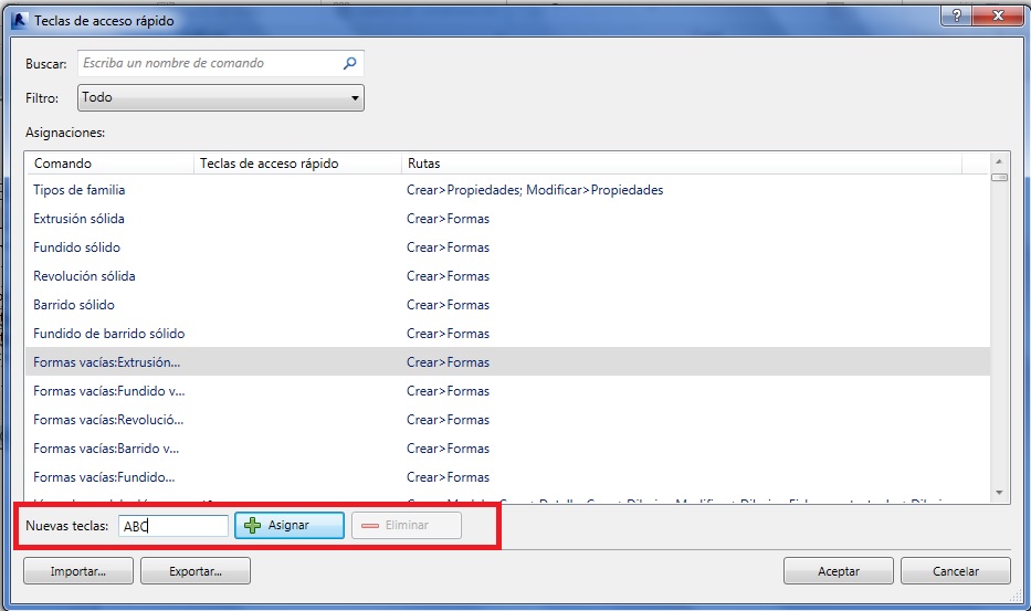 Asignación de teclas a una orden